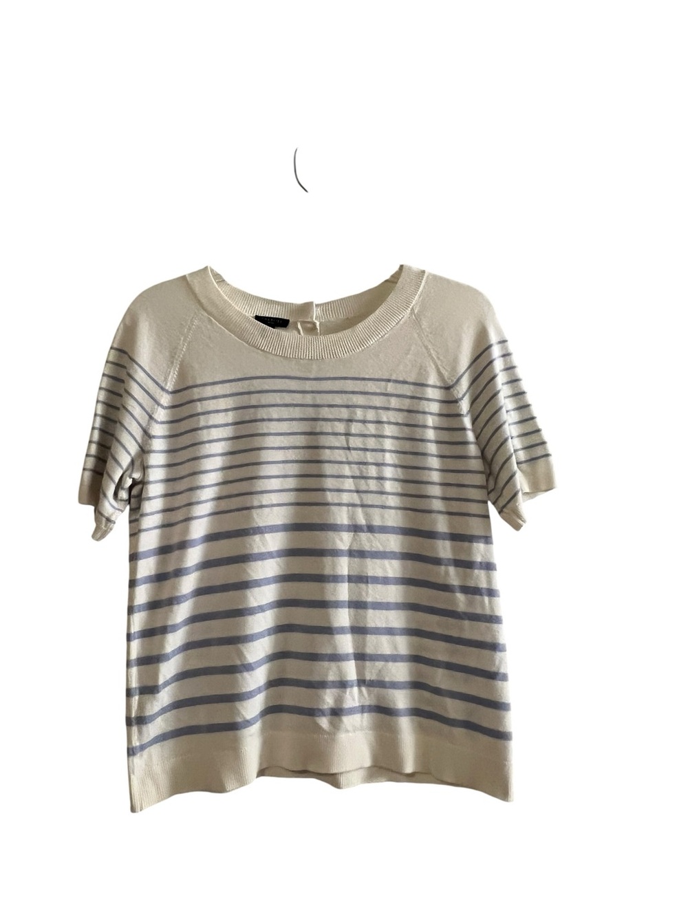 Talbots Petite Cream Blue Striped Short Sleeve Sweater SP